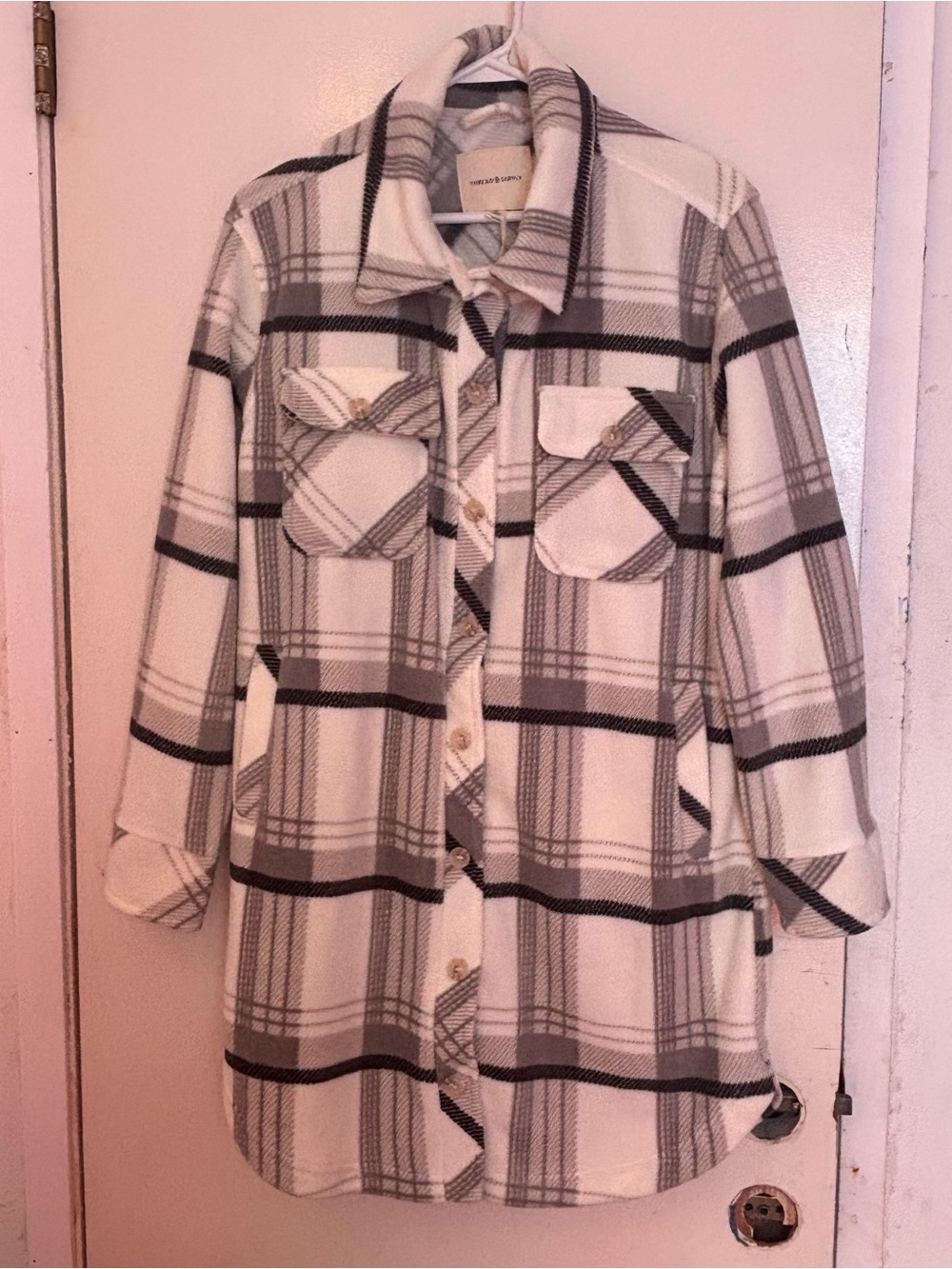 Thread & Supply Grey and Cream Plaid Shacket